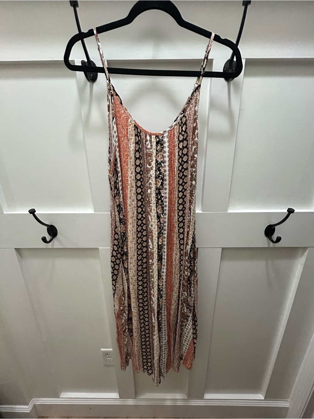 NWOT Boutique Brand Bohemian Stripe Slip Dress in Rust and Black